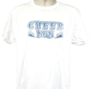 4 Blue Puff Glitter Lettering Cheer Mom Shirt Cheerleader Cheerleading Mother